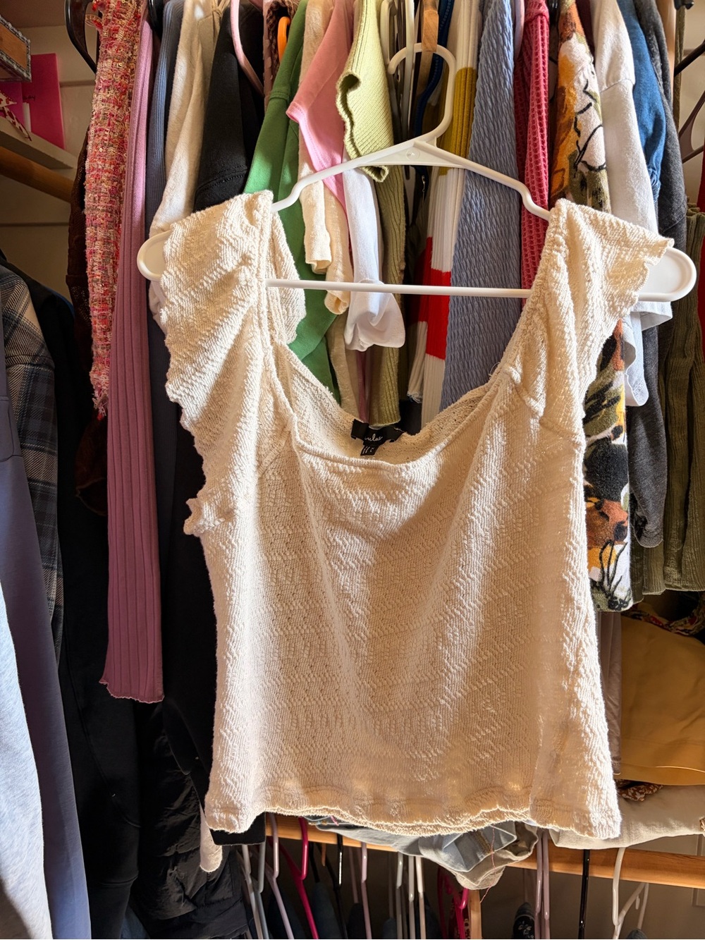 Lulu's Cream Textured Ruffle Sleeve Tank Top